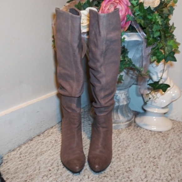 Bronx Shoes - Bronx Knee High Brown Wedge Scrunchy Leather Pull-On Boots